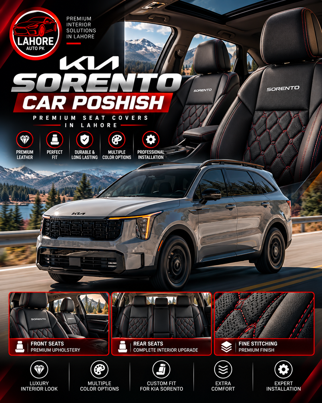 Kia Sorento Car Poshish in Lahore – Luxury 7-Seater SUV Upholstery & Premium Seat Covers